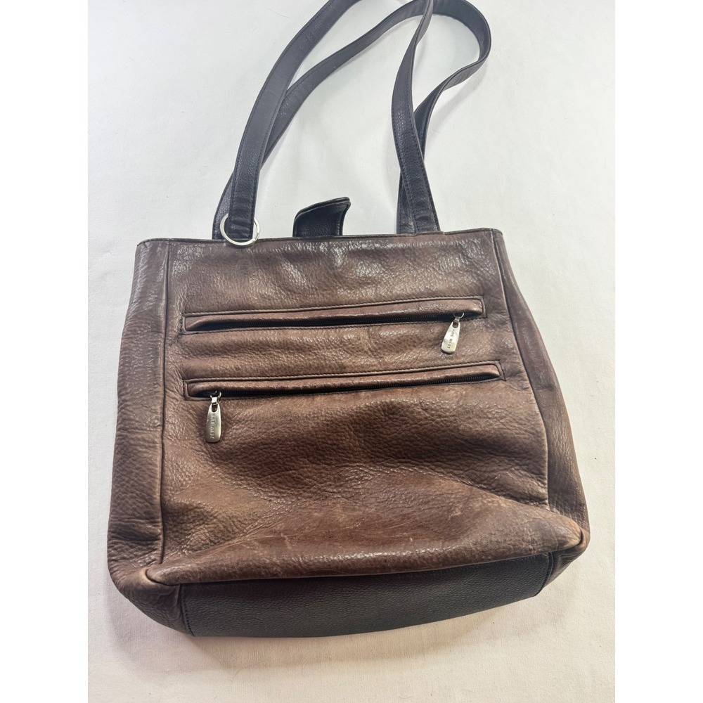 Nine West Brown Pebbled Leather Multi-Pocket‎ Shoulder Bag Tote